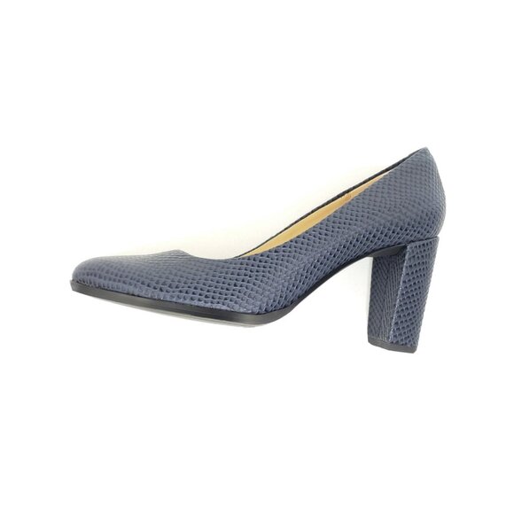 Clarks Kaylin Cara Navy Embossed Leather Block Heel Pumps Womens Size 10 - Picture 11 of 11
